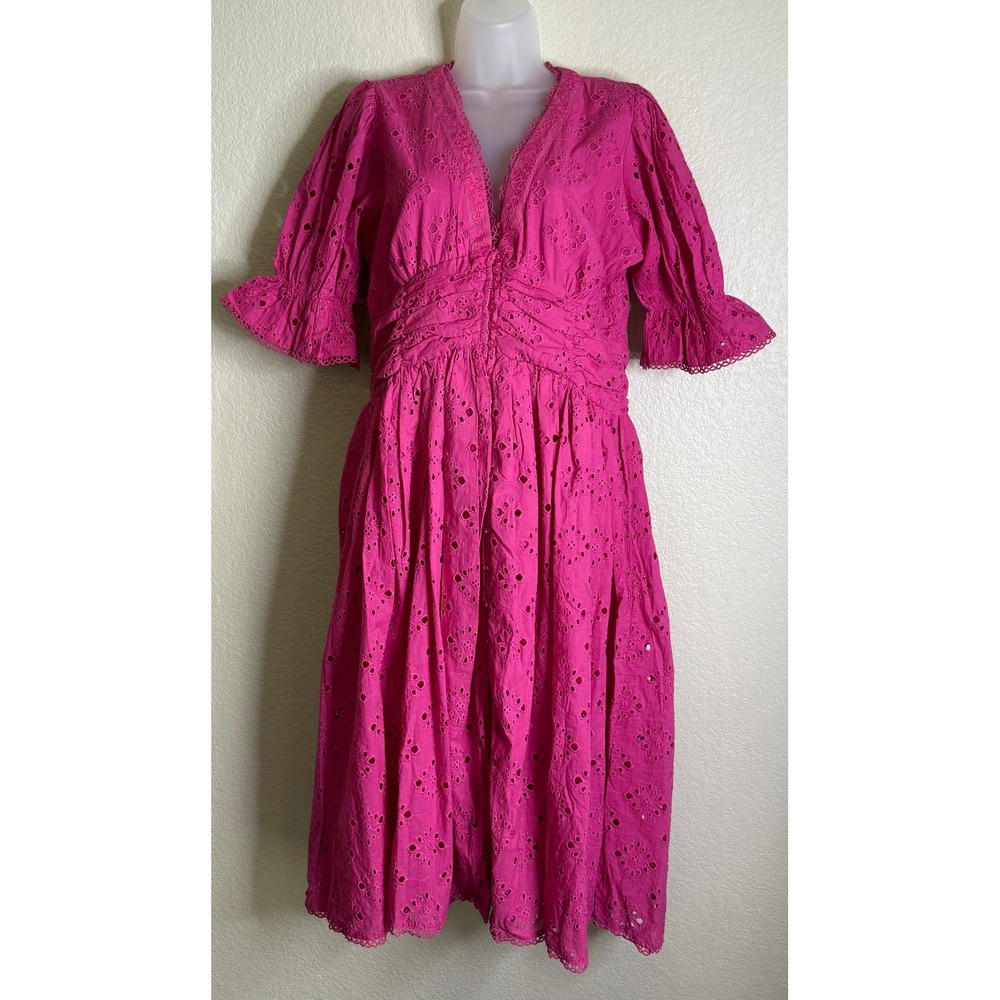 House of Harlow 1960 Bright Fuchsia Eyelet Midi Dress